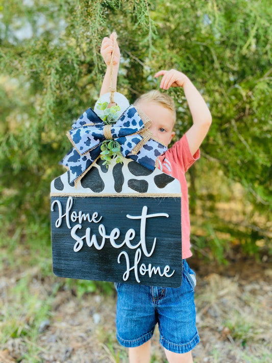 Cow tag door hanger / home sweet home / Cowprint / home decor / Door decor / farmhouse / farmhouse door decor / gift for mom / housewarming