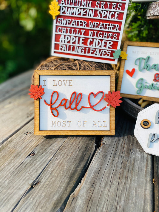 Fall tier tray decor, home decor, autumn, farmhouse, 3d, hello pumpkin, mini signs, love fall most of all, fall vibes, thanks, giving