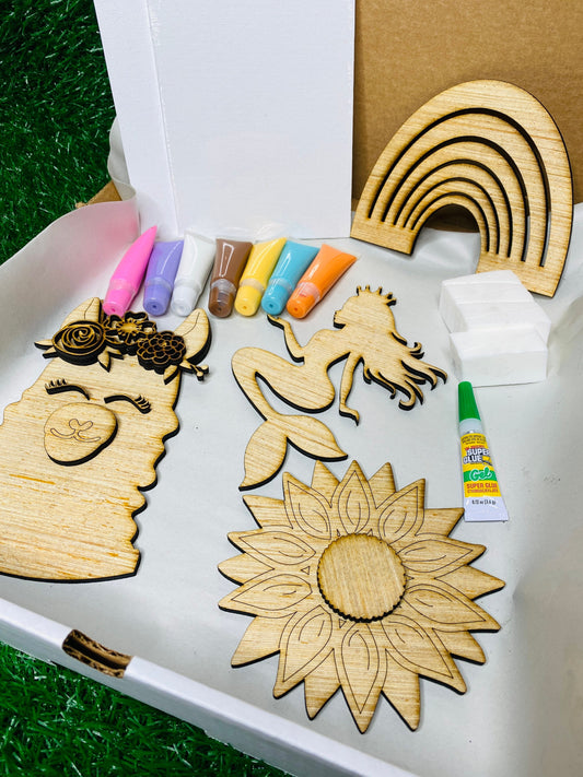 Kids DIY paint kit for boys, wood cutouts, monster truck, shark, fish, dinosaur, paint, DIY, summer crafts, imagination, creativity