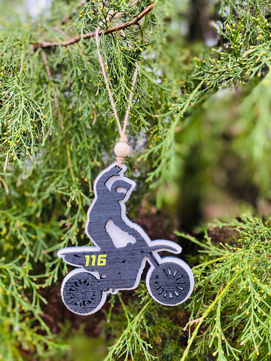 Dirt bike ornament, motocross ornaments, motocross personalized ornament, holiday decor, motocross helmet, car charm, dirt bike ornament