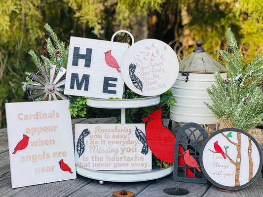 Memorial tier tray decor, cardinals, home decor, Rae dunn decor, angels appears, missing you, wings were ready, farmhouse decor, tier tray