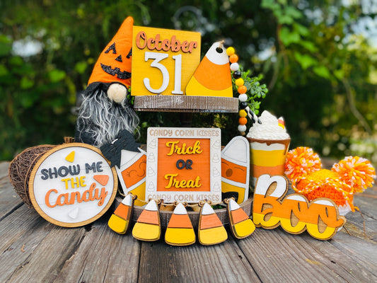 October 31 / candy corn / tier tray decor / boo / Rae dunn decor / hutch decor / Halloween / home decor / trick or treat / show me the candy