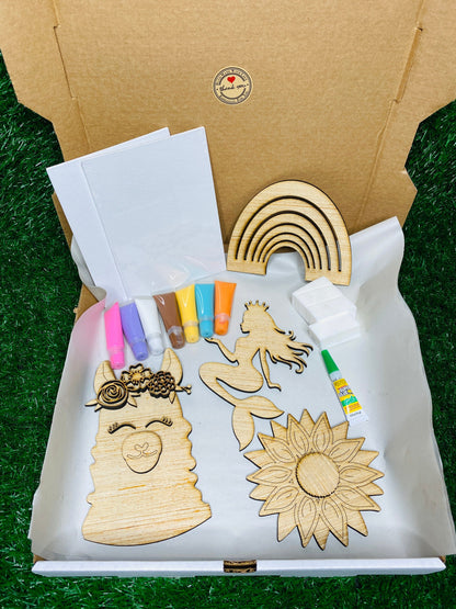 Kids DIY paint kit for boys, wood cutouts, monster truck, shark, fish, dinosaur, paint, DIY, summer crafts, imagination, creativity