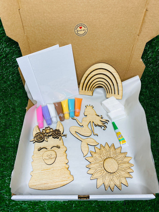 Kids DIY paint kit for boys, wood cutouts, monster truck, shark, fish, dinosaur, paint, DIY, summer crafts, imagination, creativity