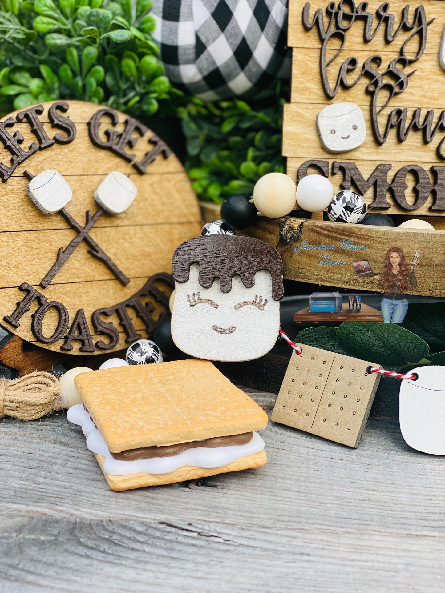 S’mores Tier Tray set, home decor, Rae Dunn, love you s’more, worry less laugh s’more, let’s get toasted, s’mores station, marshmallow