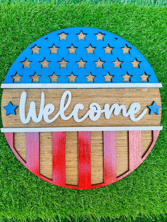 Welcome Americana door hanger… July 4th Memorial Day America home decor