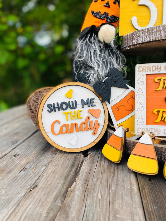 October 31 / candy corn / tier tray decor / boo / Rae dunn decor / hutch decor / Halloween / home decor / trick or treat / show me the candy