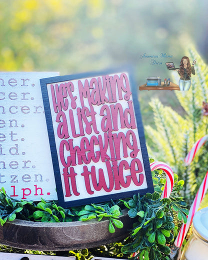 Christmas tier tray decor, Santa stop here, nice list, naughty list, Santa’s reindeer, home decor, Christmas decor, dear Santa, Rudolph