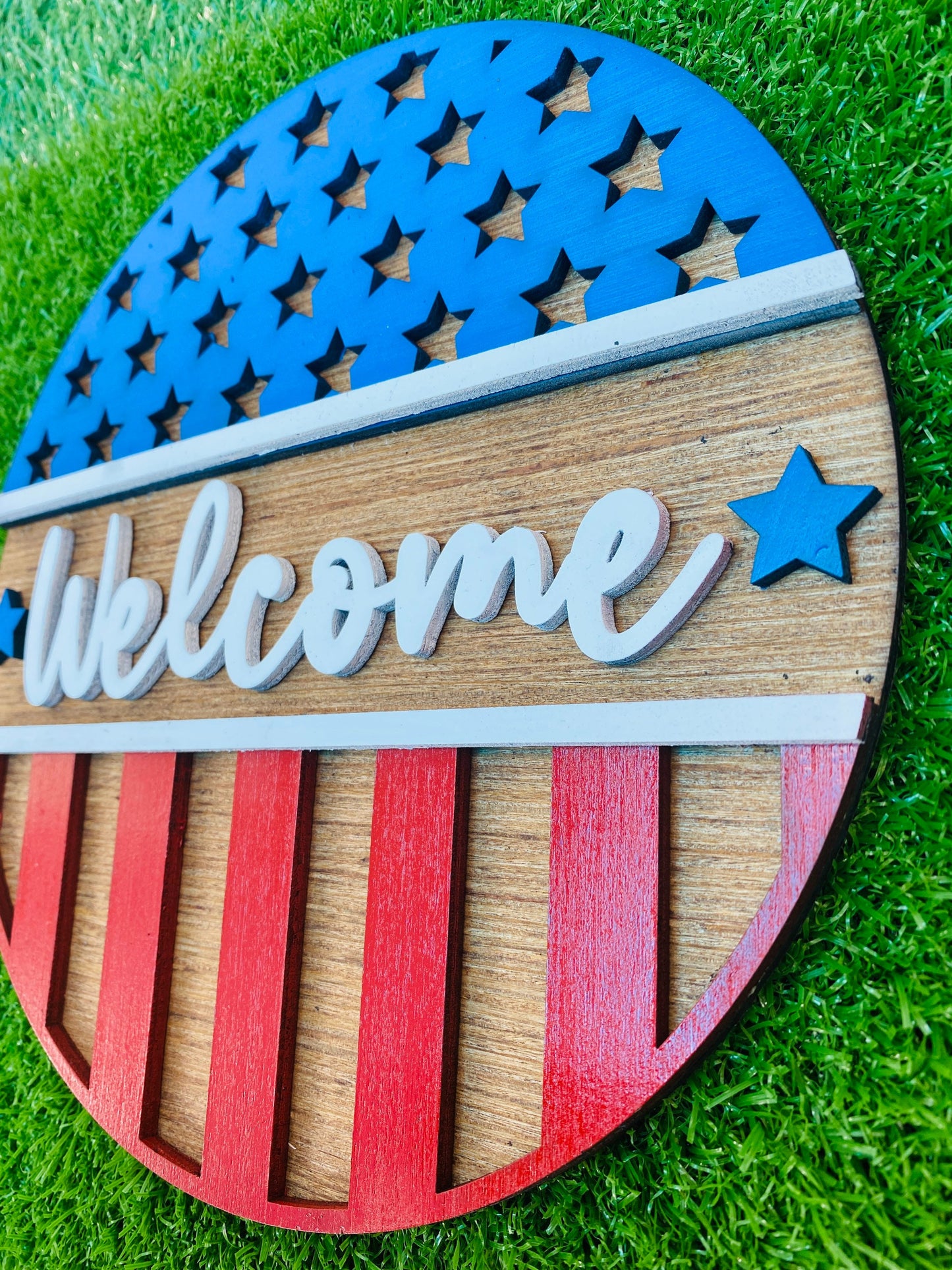 Welcome Americana door hanger… July 4th Memorial Day America home decor