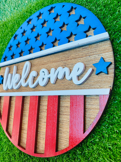 Welcome Americana door hanger… July 4th Memorial Day America home decor
