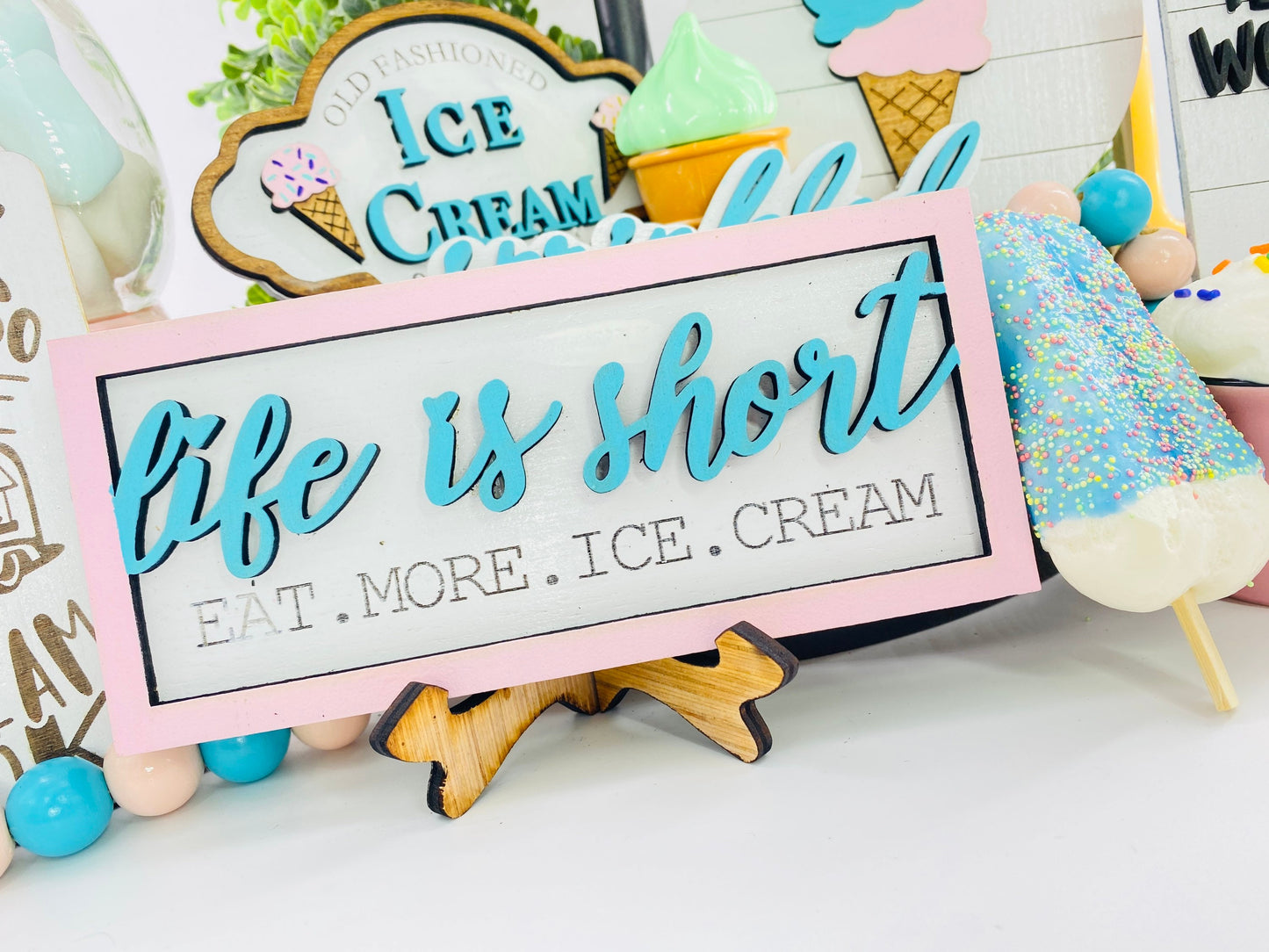 ice cream tier tray set, sweet shop,sprinkles, stop the world and melt with you, run after ice cream truck, gift for mom, Rae Dunn decor