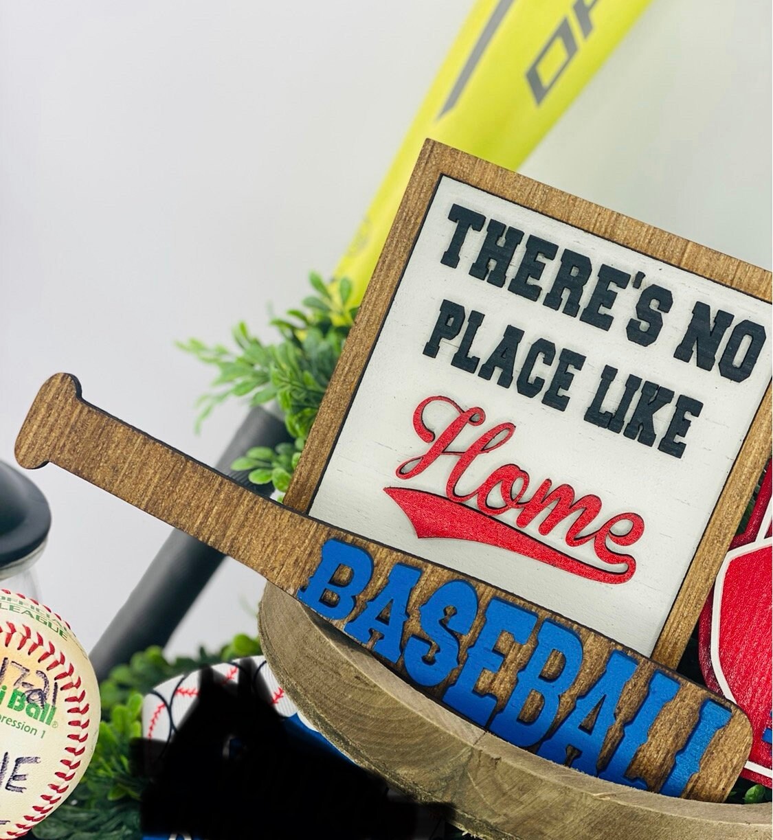 Baseball tiered tray decor, home decor, tier tray set, baseball mom, Rae dunn decor, hit hard, run fast, no crying in baseball