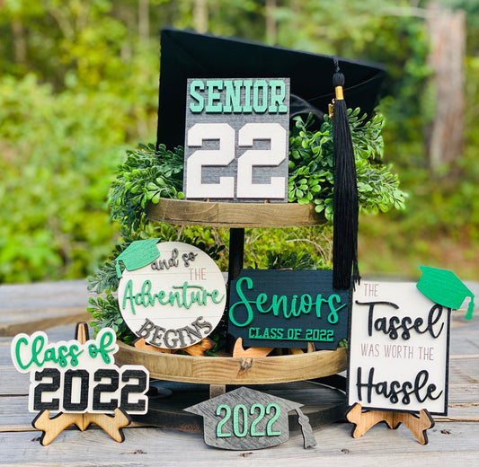 Graduation, Senior 2025, Tier Tray decor, class of 2025, home decor, Rae Dunn, college, high school,  tassel was worth the hassle, seniors
