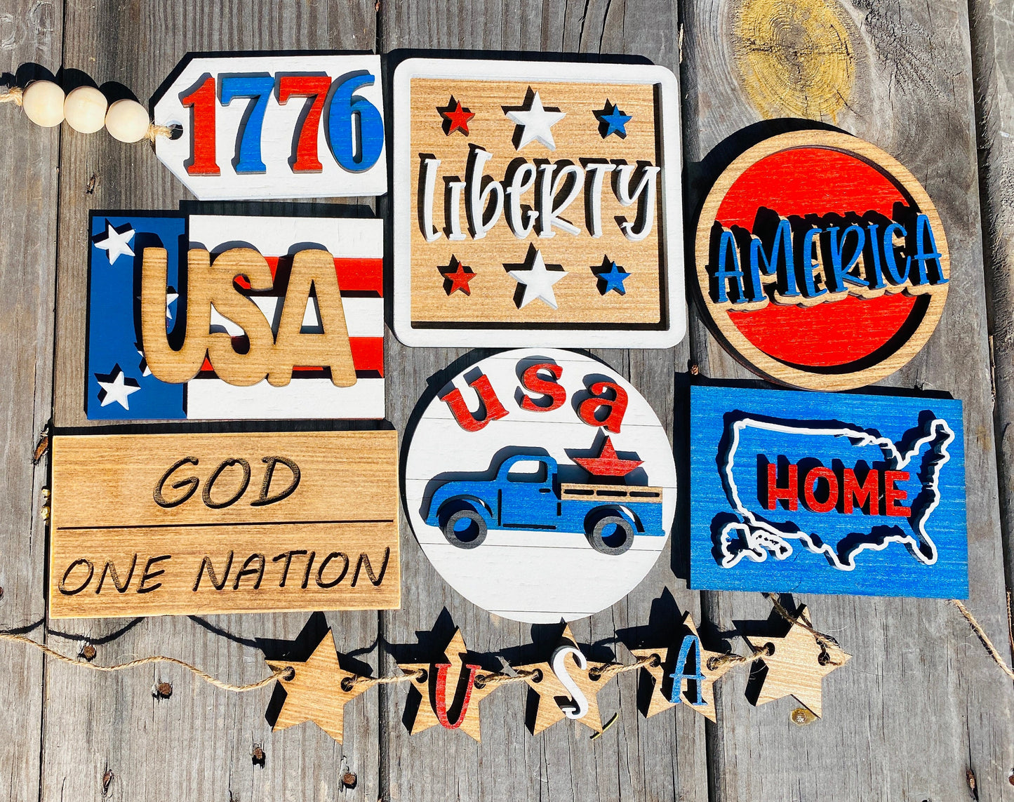 July 4th tier tray set, 4th of July, Independence Day, usa, America, one nation under god, 1776, home, liberty, United States flag, decor