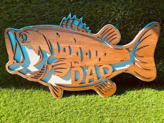 BASS Father’s Day sign-DAD-Grandpa-uncle-papa or plain fish hanging sign home decor, perfect Father’s Day day gift, fishing, outdoors
