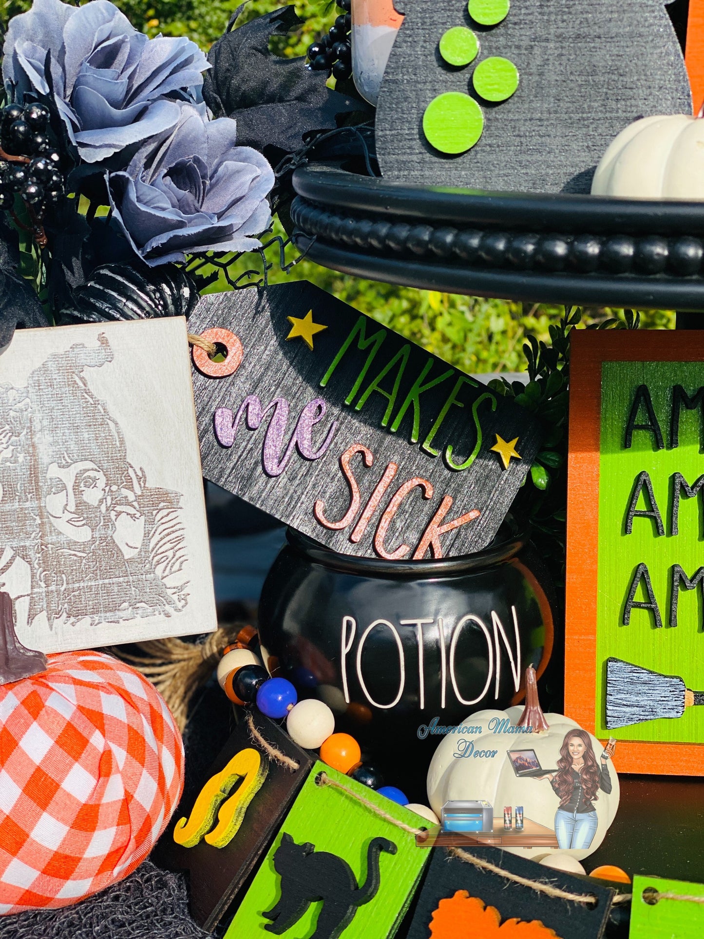 Witches tier tray decor, Halloween tier tray decor, home decor, witch spells, Rae dunn decor, Witch sisters, witches, broom rides