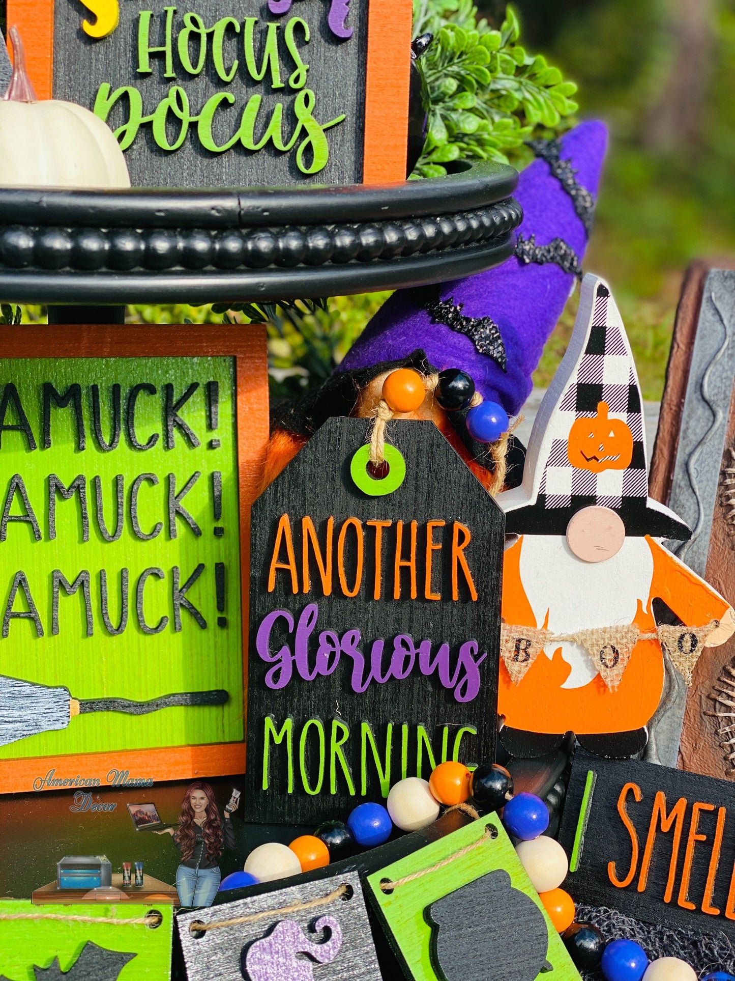 Witches tier tray decor, Halloween tier tray decor, home decor, witch spells, Rae dunn decor, Witch sisters, witches, broom rides