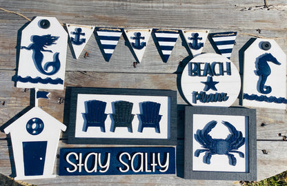 Beach tier tray set, tier tray decor, nautical, home decor, summer time, beach house decor, 3d signs, tier tray signs, Rae dunn decor