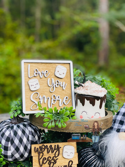 S’mores Tier Tray set, home decor, Rae Dunn, love you s’more, worry less laugh s’more, let’s get toasted, s’mores station, marshmallow
