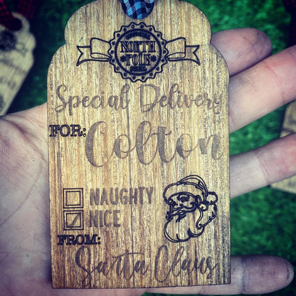 Wood engraved holiday Santa gift tags *free shipping*