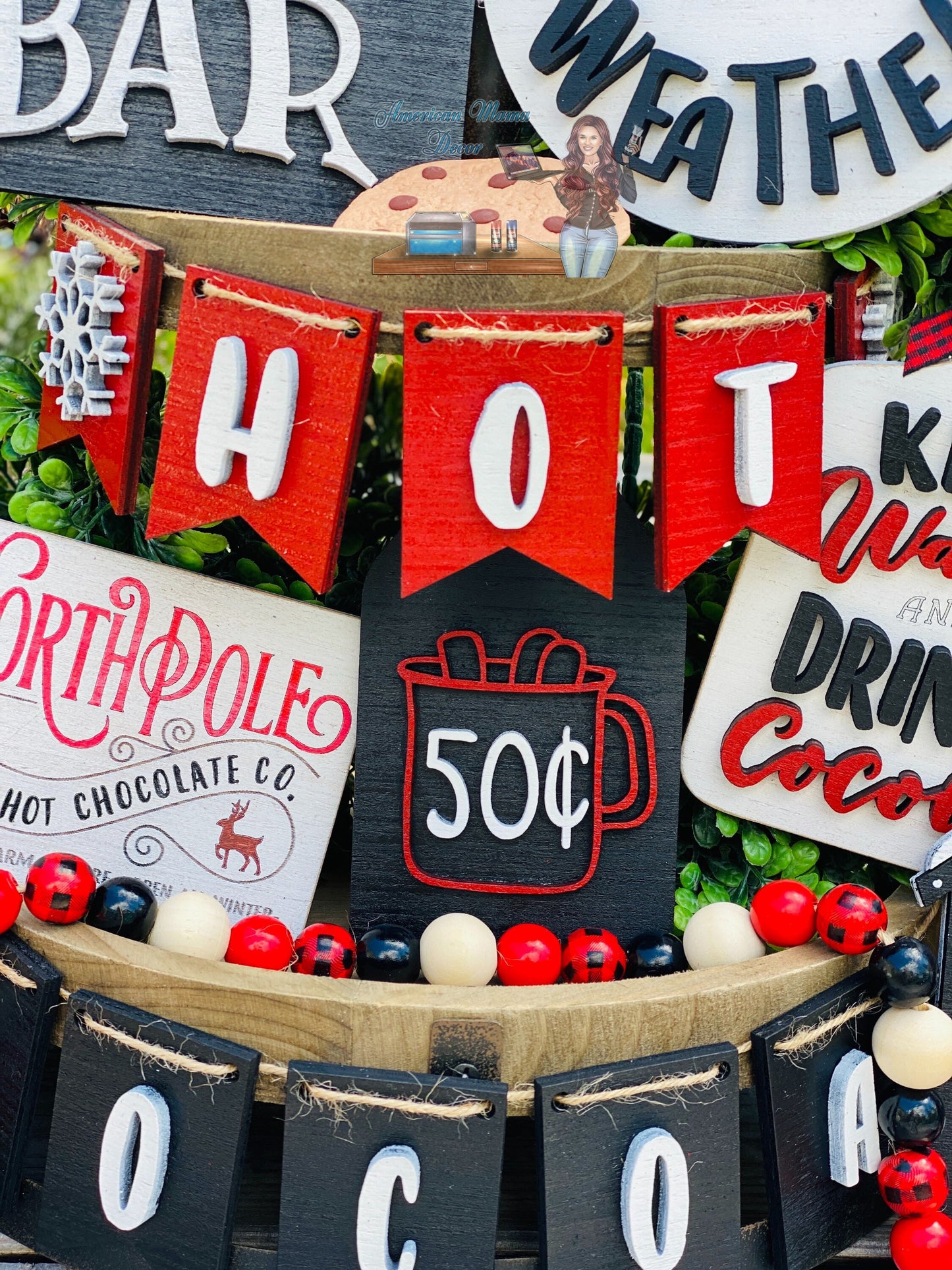 Hot cocoa bar, tier tray decor, hot chocolate, home decor, Christmas decor, stocking stuffers, peppermint sticks, candy canes, marshmallows
