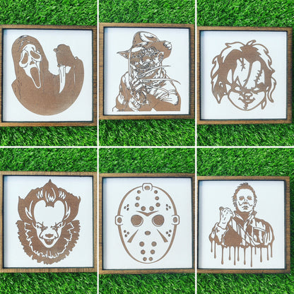 Engraved Horror movie legends signs, horror home decor,halloween, Jason, Freddy Krueger, Michael Myers, pennywise, Chucky, ghostface