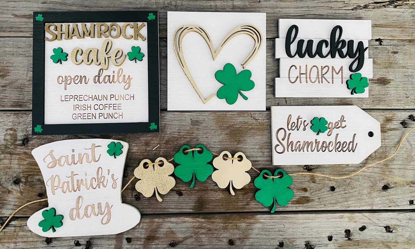 St Patrick’s day tier tray set, home decor, St. Patty’s, Rae dunn decor, shamrock cafe, lucky charm, pot of gold, mini signs, clover