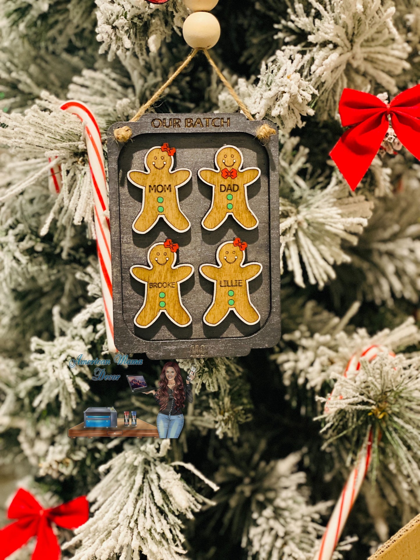 Gingerbread family Christmas ornament, stocking stuffer, Christmas tree decor, home decor, baking sheet, gifts for mom, xmas, Santa, cookies