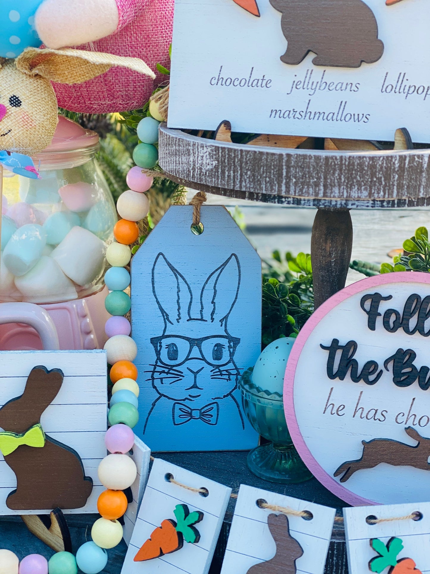 Easter bunny tier tray decor, tier tray set, Rae dunn decor,mini signs,tier tray signs,bite me, cottontail candy co, rabbit, chocolate bunny