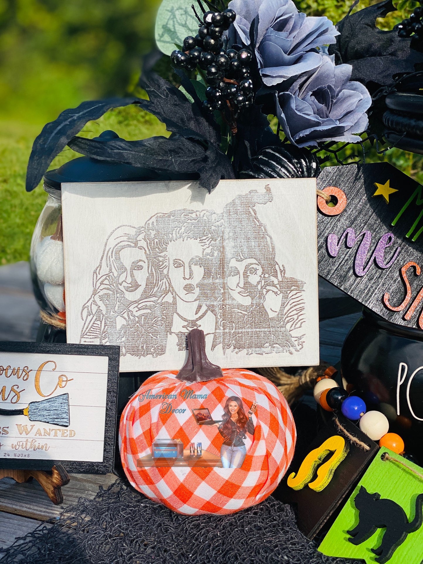 Witches tier tray decor, Halloween tier tray decor, home decor, witch spells, Rae dunn decor, Witch sisters, witches, broom rides