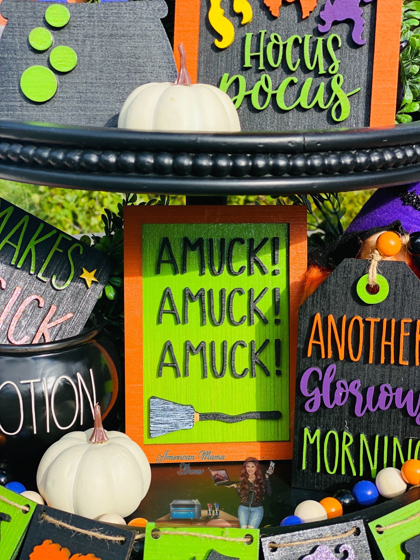 Witches tier tray decor, Halloween tier tray decor, home decor, witch spells, Rae dunn decor, Witch sisters, witches, broom rides