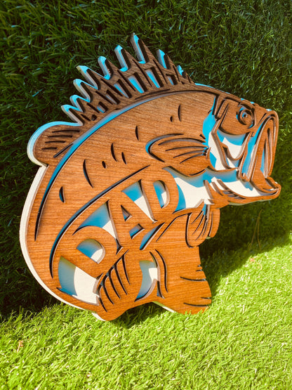 BASS Father’s Day sign-DAD-Grandpa-uncle-papa or plain fish hanging sign home decor, Father’s Day gift, fishing, outdoors
