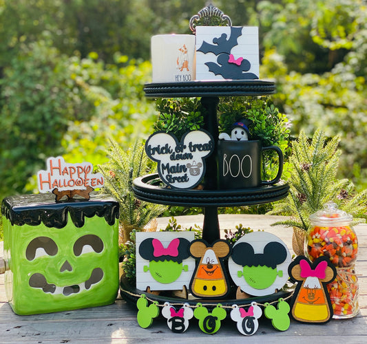 Hey boo, tier tray decor, home decor, Frankenstein, Rae dunn decor, Main Street, Halloween decor, farmhouse decor, tier tray accessories