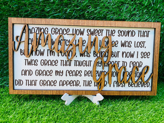 Amazing Grace Hymn engraved and 3D sign wall decor FREE SHIPPING