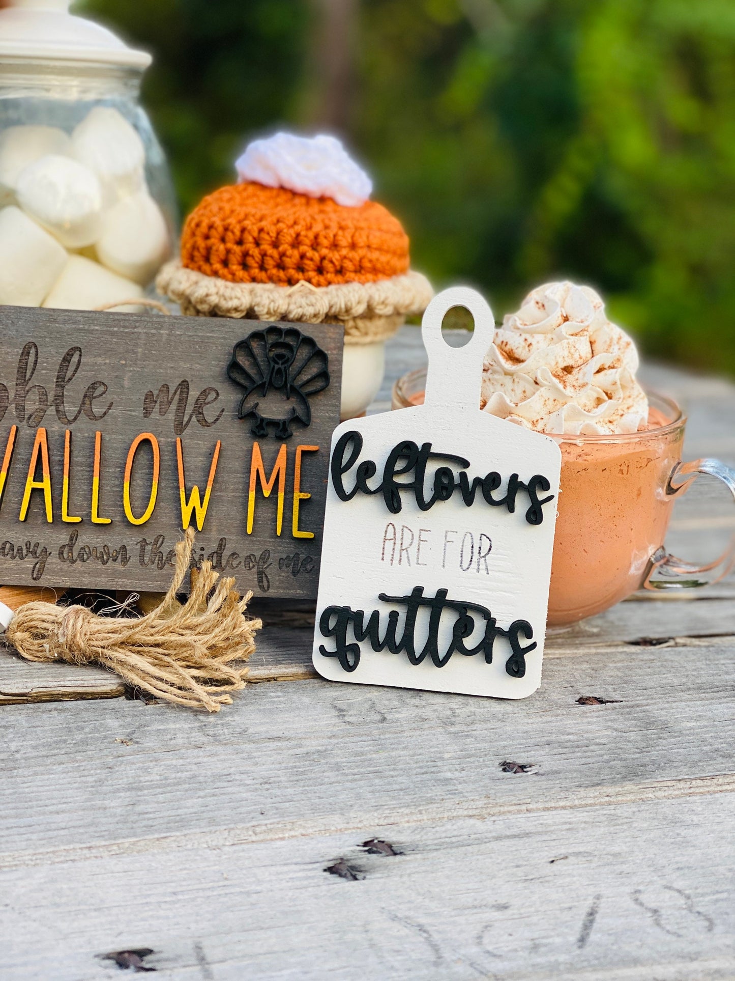 Fall tier tray decor, home decor, autumn, farmhouse, thanksgiving tier tray, 3d, mini signs, give thanks, gobble, drip gravy over me