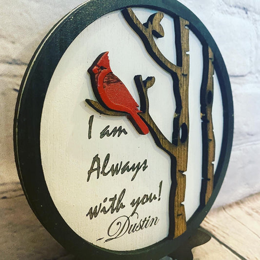 I am always with you cardinal mini round tray decor piece