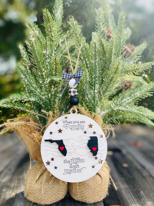Christmas ornament gift, When you are family, miles apart, farmhouse ornament, states away ornament, Rae dunn decor, sentimental gift