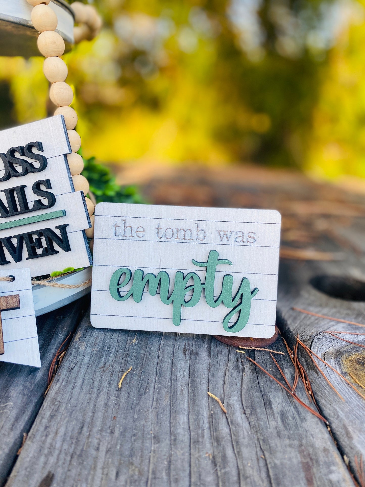 Easter tier tray decor, tier tray set, Rae dunn decor, mini signs, 3d, tier tray signs, Jesus, 1 cross 3 nails, tomb was empty, he is risen