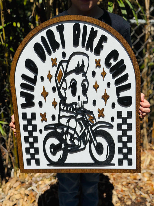 Wild Dirt Bike Child Wood Sign – Retro Motocross Decor for Kids | Dirt Bike Nursery or Bedroom Wall Art | Gift for Young Riders | motocross