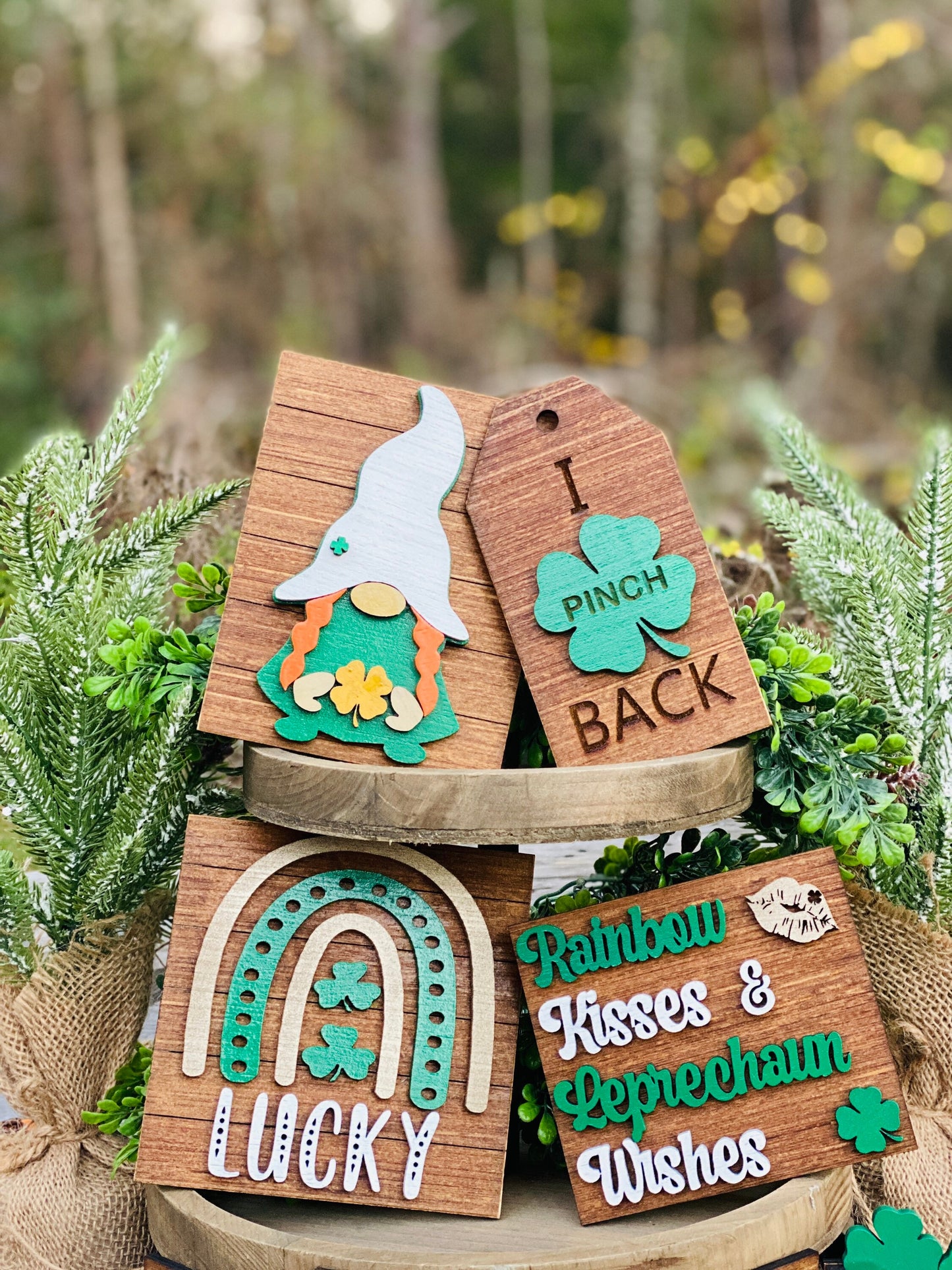 St Patrick’s day tier tray set, home decor, St. Patty’s, Rae dunn decor, leprechaun wishes, rainbow kisses, pot of gold, mini signs, clover