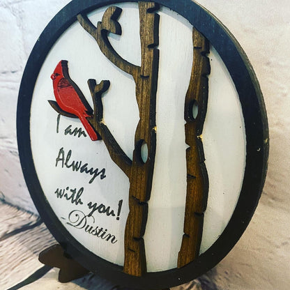 I am always with you cardinal mini round tray decor piece