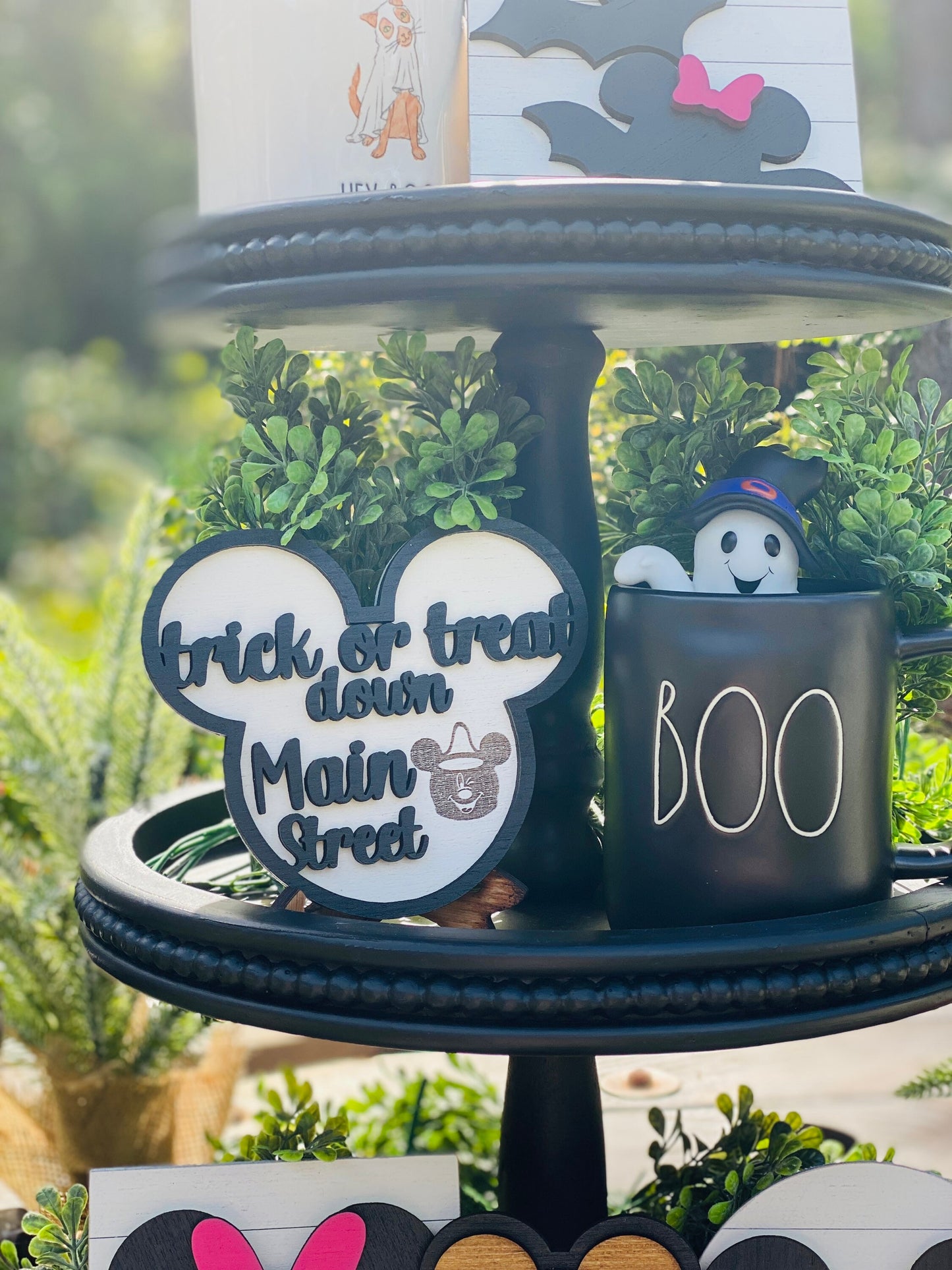 Hey boo, tier tray decor, home decor, Frankenstein, Rae dunn decor, Main Street, Halloween decor, farmhouse decor, tier tray accessories