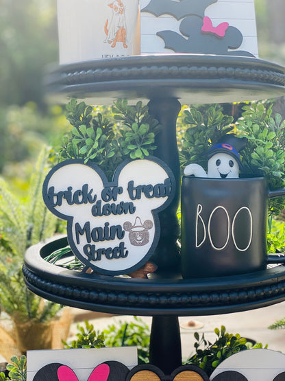 Hey boo, tier tray decor, home decor, Frankenstein, Rae dunn decor, Main Street, Halloween decor, farmhouse decor, tier tray accessories