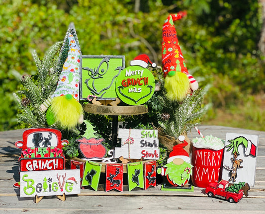 Christmas Tiered Tray Set,home decor, merry xmas, Christmas, Santa’s sled, gnome, believe, farmhouse decor,xmas decor, Rae Dunn decor