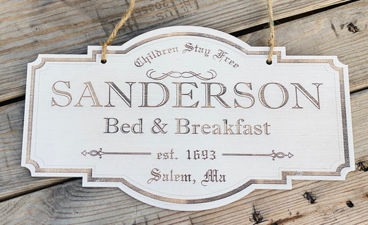 Sanderson bed & breakfast, engraved, door hanger, wall decor, Halloween, hocus pocus, Salem, children stay free, witches, Sanderson sisters