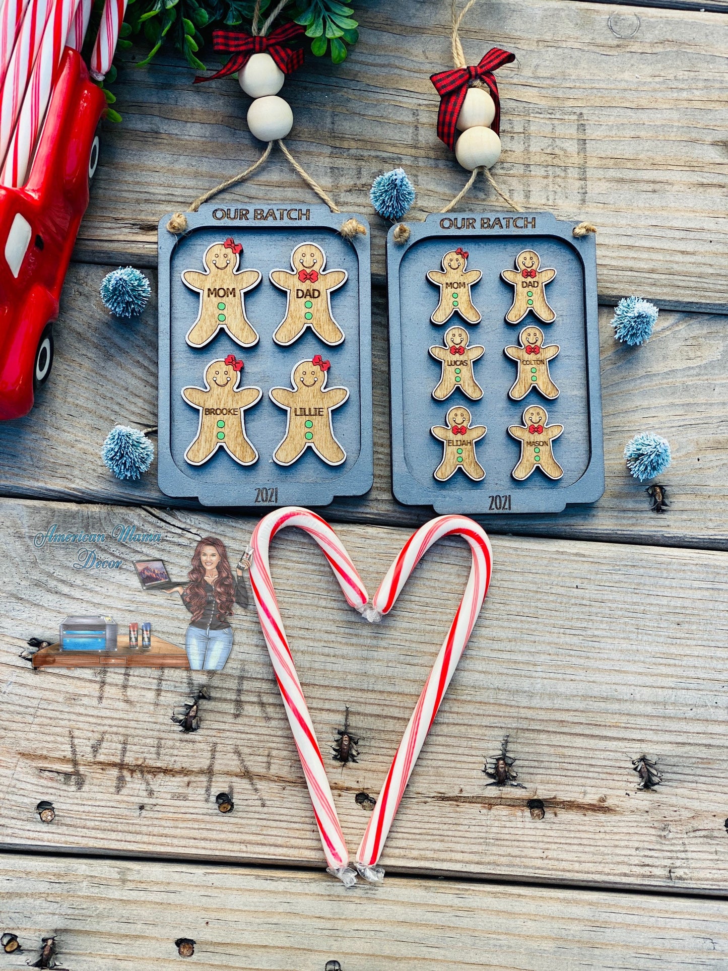 Gingerbread family Christmas ornament, stocking stuffer, Christmas tree decor, home decor, baking sheet, gifts for mom, xmas, Santa, cookies