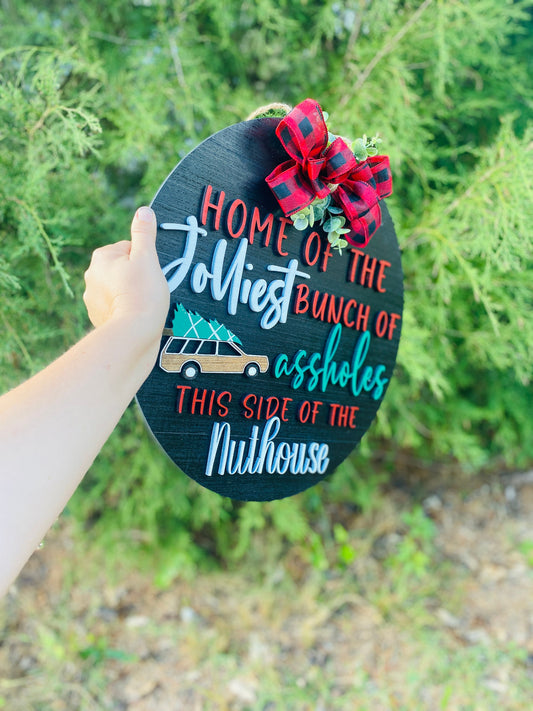Christmas door hanger, Christmas vacation sign, movie decor, Clark griswold, jolliest bunch door sign, Holiday decor, Gifts, Christmas decor