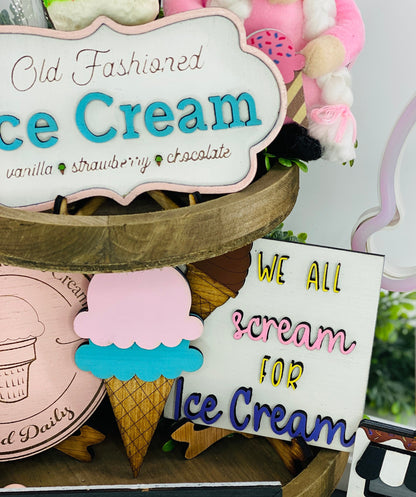 ice cream tier tray set,sprinkles,gift for mom,Rae Dunn,hand churned,holy cow creamery, we all scream for ice cream,ice cream truck,decor