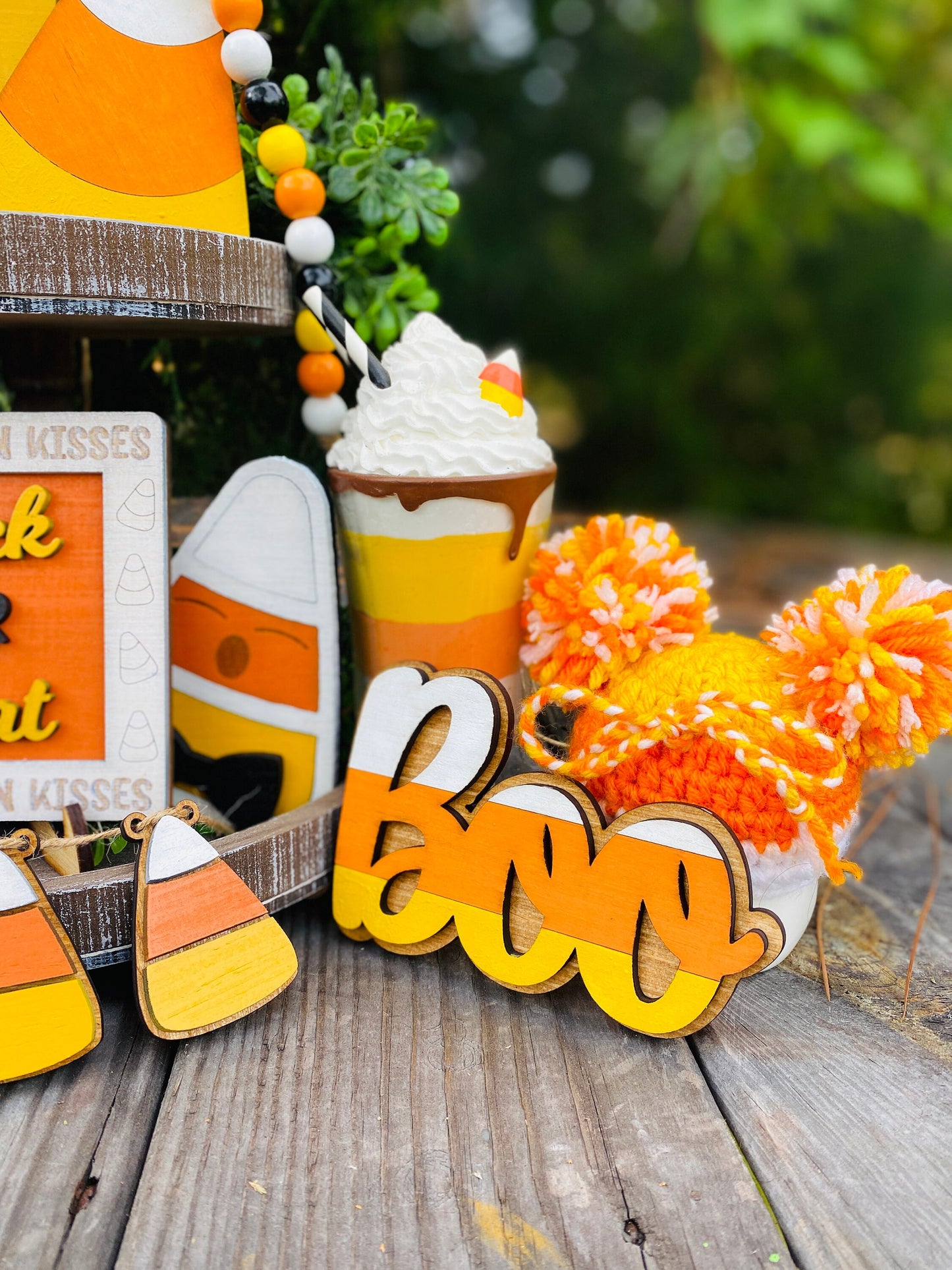 October 31 / candy corn / tier tray decor / boo / Rae dunn decor / hutch decor / Halloween / home decor / trick or treat / show me the candy