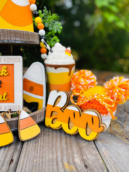October 31 / candy corn / tier tray decor / boo / Rae dunn decor / hutch decor / Halloween / home decor / trick or treat / show me the candy